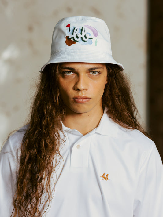 BUNKER EMBROIDERED BUCKET HAT - WHITE